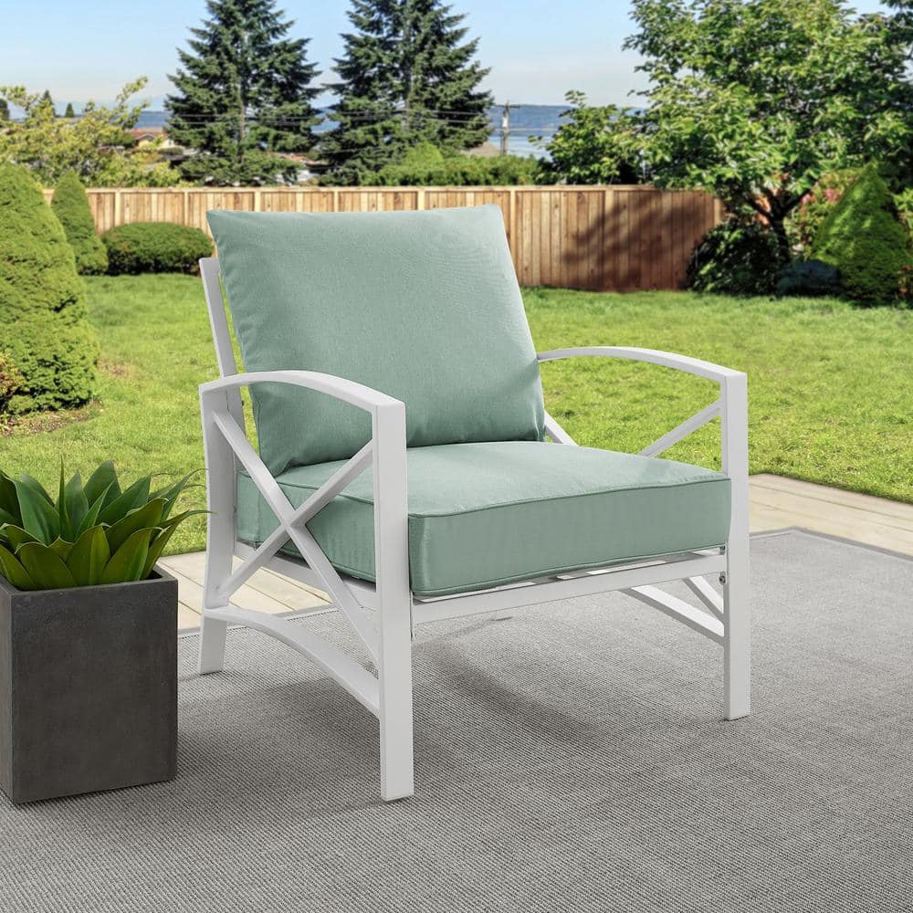 Mist and White Kaplan Transitional Outdoor Armchair with Cushions