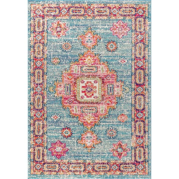Bohemian Flair Boho Vintage Medallion Blue/Red 4 ft. x 6 ft. Area Rug