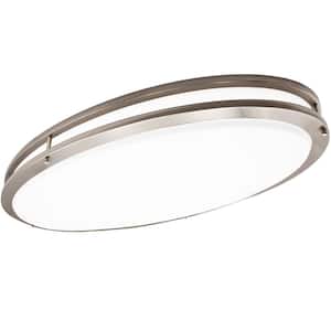 32 in. Oval LED Ceiling Mount Fixture, Dual Ring Satin Nickel, Dimmable, 3 CCT 3000K-5000K, 5500 Lumens