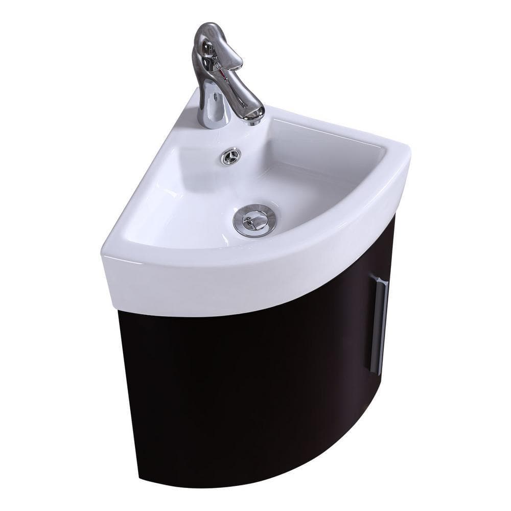 Myrtle Black and White Corner Wall-Mount Vanity Sink with Chrome Faucet