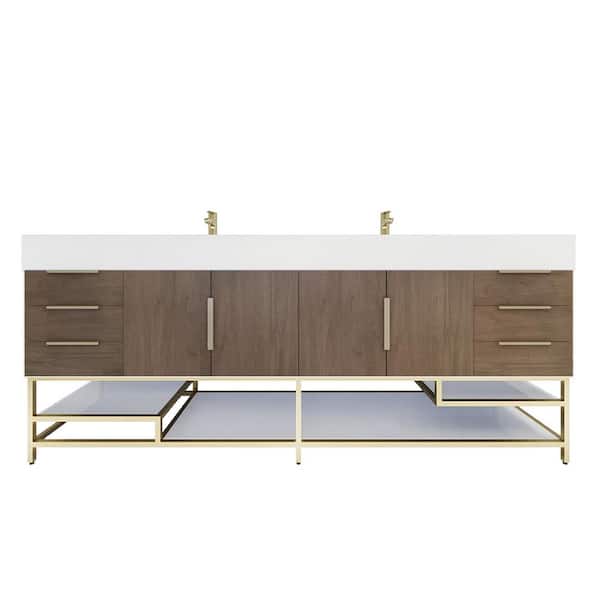 Bethany 84 in. W. x 20 in. D x 36 in. H Double Sink Freestanding Bath Vanity in Light Oak with White Acrylic Top