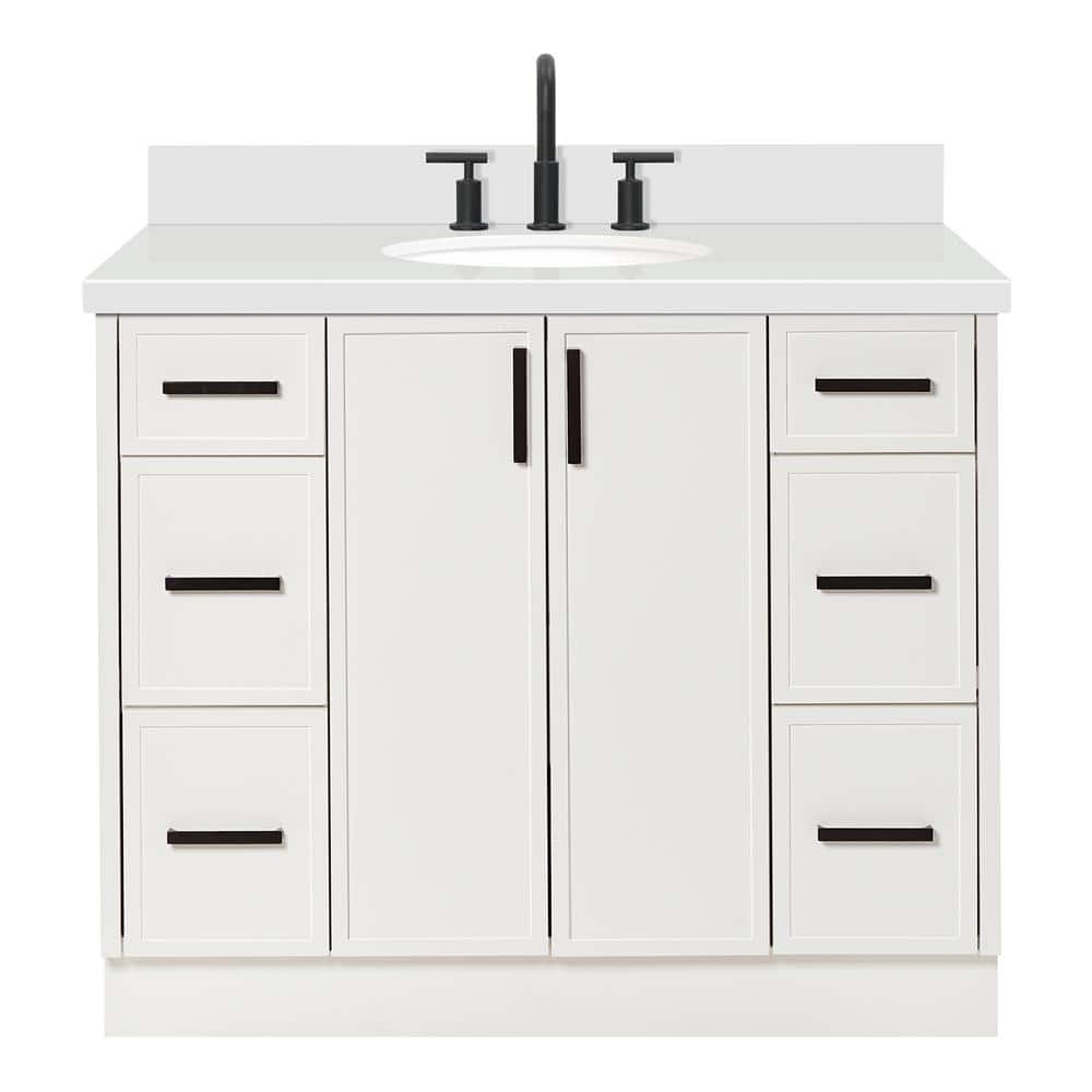 Kelly 43" White Wood Single Sink Vanity with Quartz Top