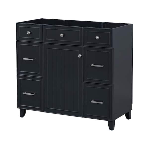 EEN ANDRO TAKIANG INC 36 in. Solid Wood Single Sink Freestanding Bath Vanity Cabinet without Top, Soft Closing Door and 3 Drawers in Black
