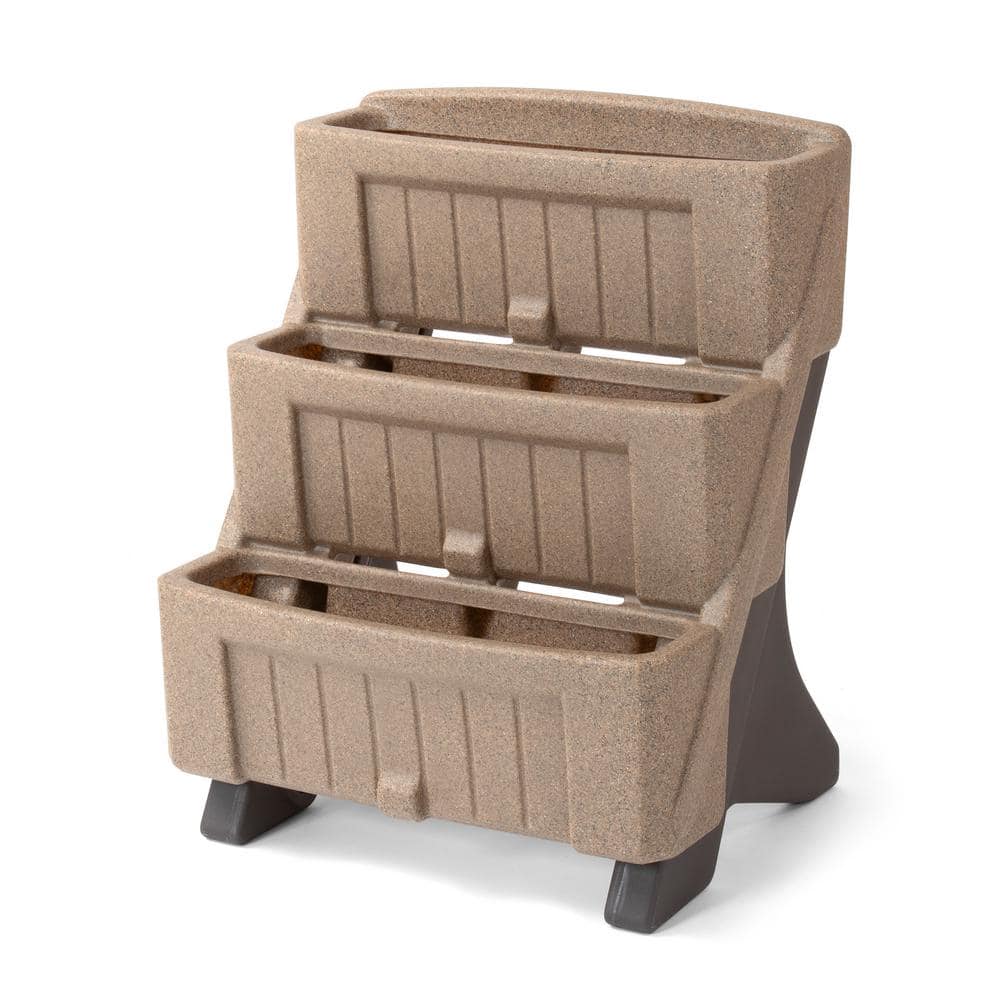 Tan Plastic 3-Level Vertical Herb and Flower Planter