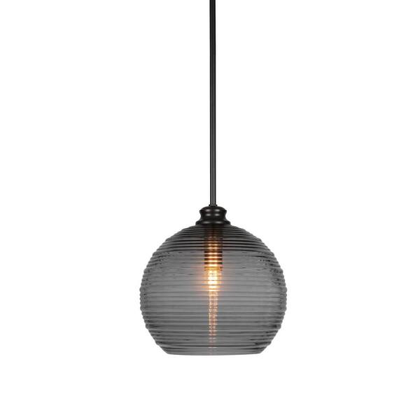 Unbranded Melbourne 60-Watt 1-Light Matte Black Shaded Mini Pendant Light with Glass Shade