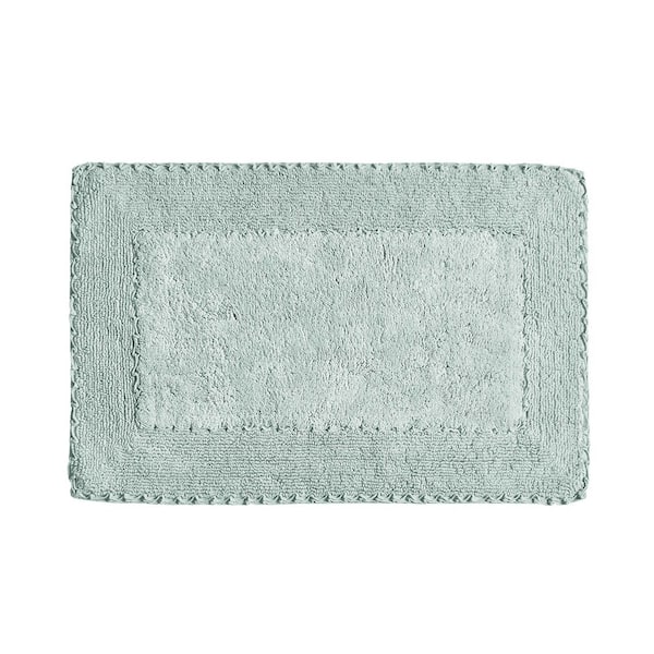Ruffle Cotton Border Aqva Blue 27 in. x 45 in. Bath Rug