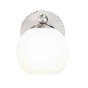 Neoma 5.25 in. 1 Light Brushed Nickel Wall Sconce Light with Opal Etched Glass Shade with No Bulbs Included