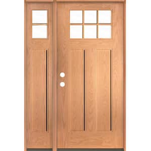 PINNACLE Craftsman 50 in. x 80 in. 6-Lite Right-Hand/Inswing Clear Glass Teak Stain Fiberglass Prehung Front Door w/LSL