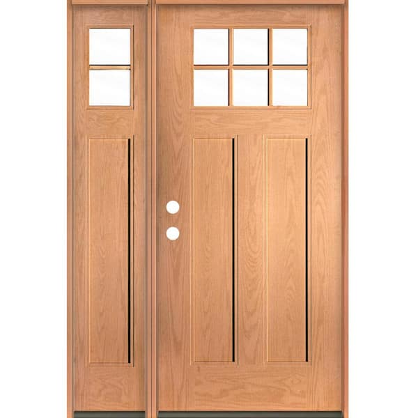 Krosswood Doors PINNACLE Craftsman 50 in. x 80 in. 6-Lite Right-Hand/Inswing Clear Glass Teak Stain Fiberglass Prehung Front Door w/LSL