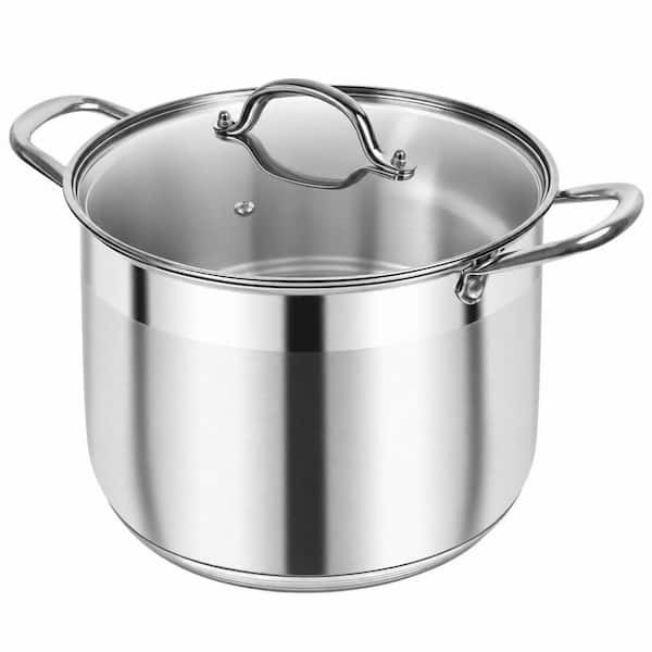 8 qt. Stainless Steel Nonstick Stock Pot in Silver, with Tempered Glass Lid and Riveted Stainless Steel Handles