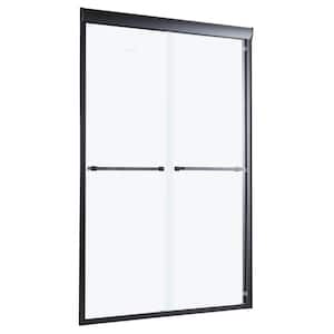 48 in. W x 76 in. H Bypass Sliding Semi-Frameless Shower Door/Enclosure in Matte Black with Clear Glass