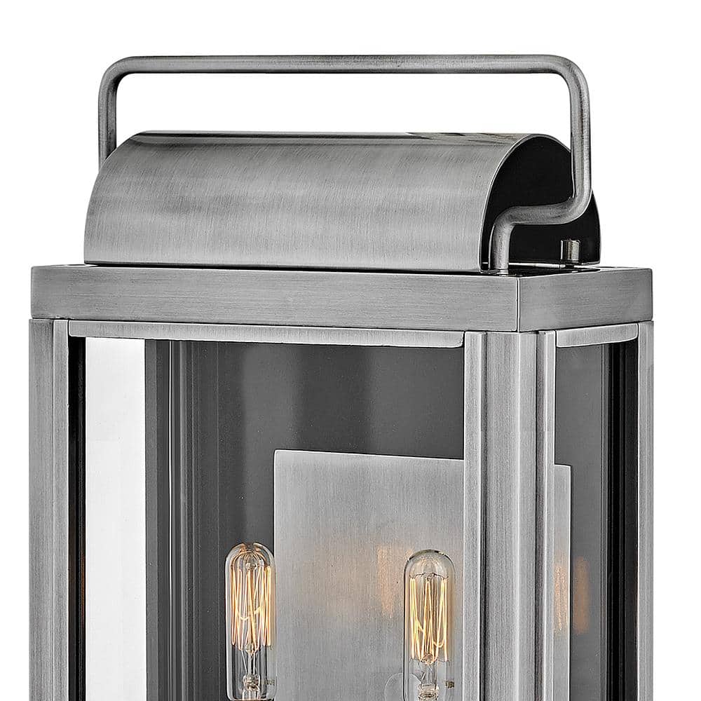 Antique Brushed Aluminum 2-Light Outdoor Wall Sconce with Clear Glass