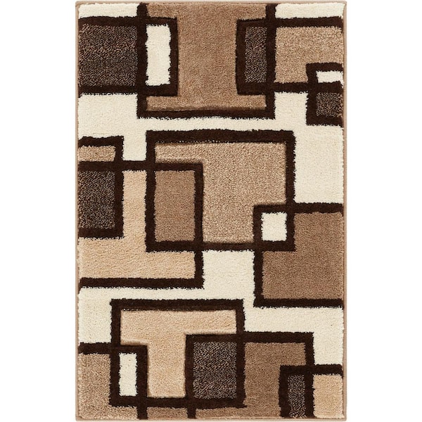 Ruby Imagination Squares 2 ft. x 3 ft. Modern Geometric Squares Cream Area Rug