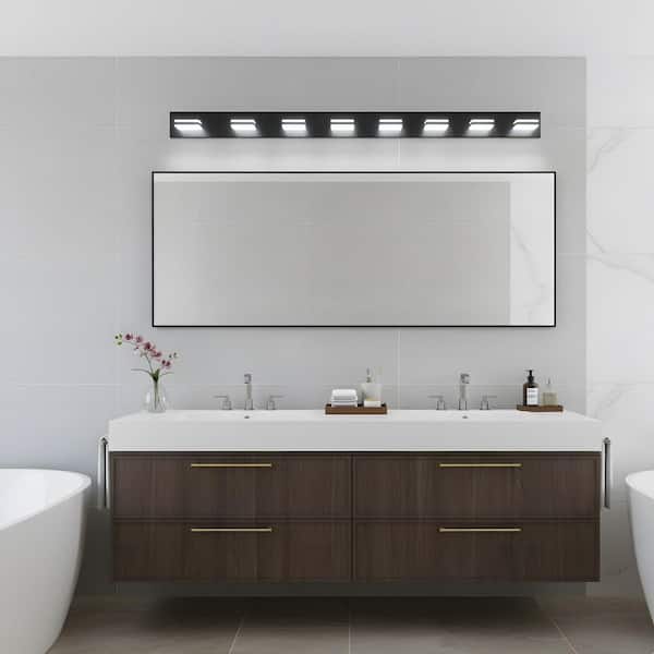 63 in. 8-Light LED Matte Black Bathroom Vanity Light with Dimmable 6000K Light and 180° Rotatable Shade
