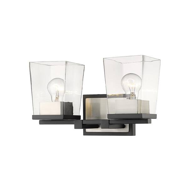 Unbranded Bleeker Street 14 in. 2-Light Matte Black and Brushed Nickel Vanity Light with Clear Glass