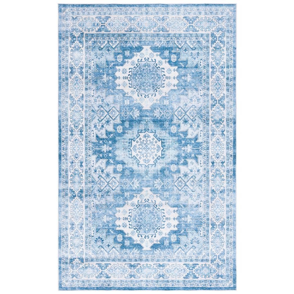 Arizona Light Blue/Blue 3 ft. x 5 ft. Distressed Border Ornate Machine Washable Area Rug price history on PriceWatchPro