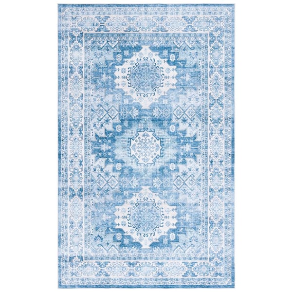 SAFAVIEH Arizona Light Blue/Blue 3 ft. x 5 ft. Distressed Border Ornate Machine Washable Area Rug