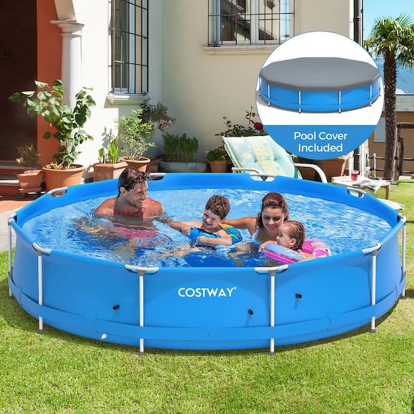 11.2 ft. x 11.8 ft. Oval 23.5 in. Metal Frame Pool Set with Pool Cover in Blue APSIA Certification