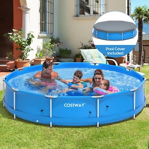 11.2 ft. x 11.8 ft. Oval 23.5 in. Metal Frame Pool Set with Pool Cover in Blue APSIA Certification