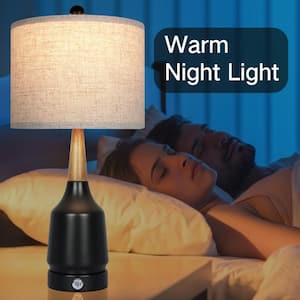 22 in. Black Bedside Table Lamp Set with USB Ports and Dimmable LED Bulbs (Set of 2)