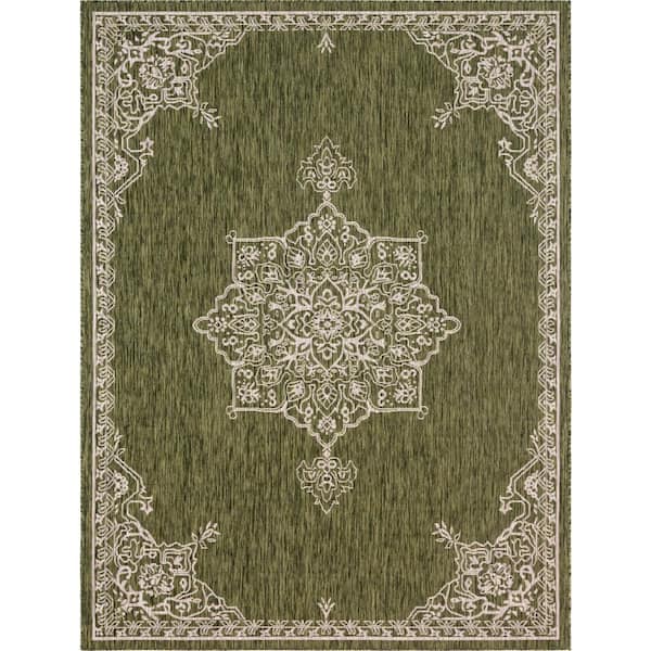 Green Antique 9 ft. x 12 ft. Indoor/Outdoor Area Rug