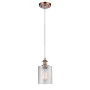 Cobbleskill 1-Light Antique Copper Shaded Pendant Light with Clear Glass Shade