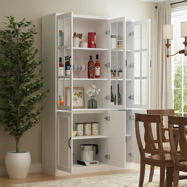 White Wood 47.2 in. W Buffet and Hutch Kitchen Cabinet with Glass Doors ( 47.2 in. W x 15.7 in. D x 78.7 in. H)