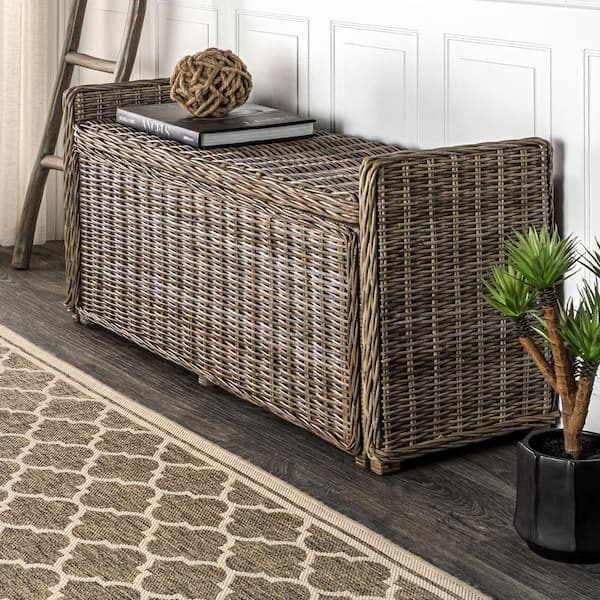 Naples 47.50" Wicker Trunk Storage Bench, Gray