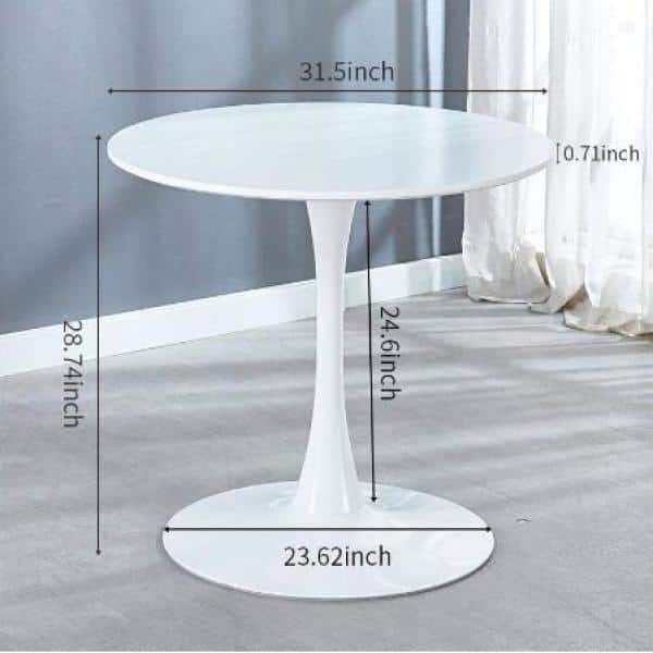 Photo 2 of 31.5" White Tulip Table Mid-Century Dining Table for 2-4 People with Round MDF Table Top, Pedestal Dining Table, End Table Leisure Coffee Table