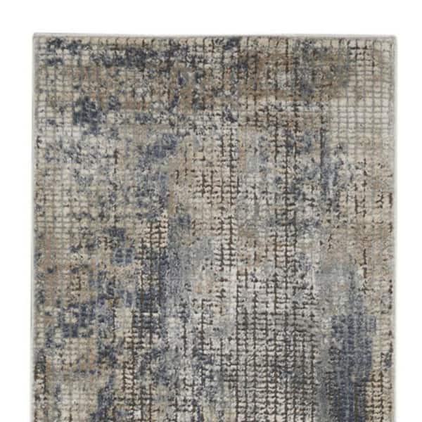 2 ft. x 10 ft. Blue Abstract Washable Area Rug