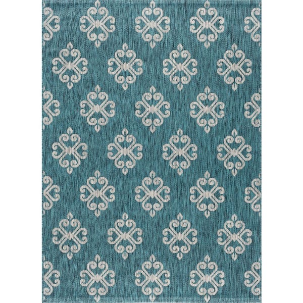 Veranda Geometric Teal 8 ft. x 10 ft. Indoor/Outdoor Area Rug