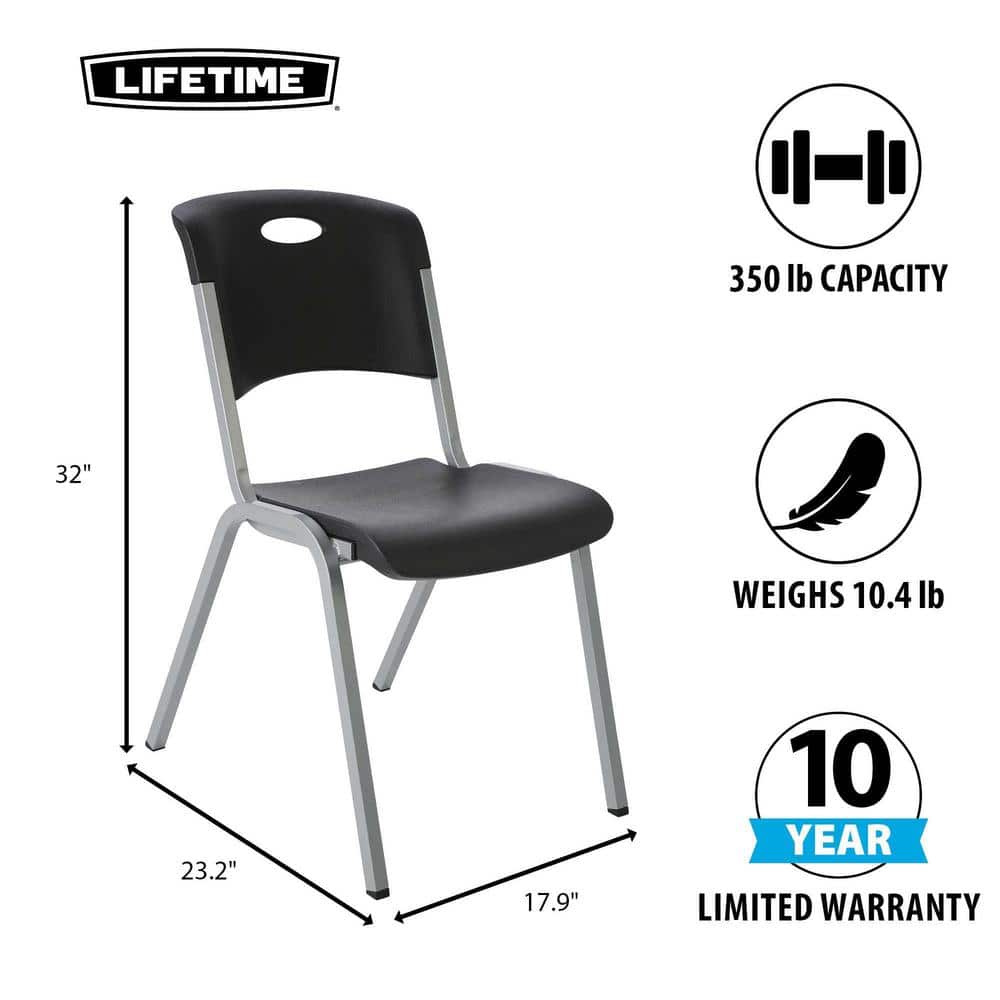 Modern Black and Silver Metal Plastic Utility Chairs, 4 Pack