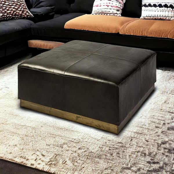 HomeRoots Black Faux Leather Square Accent Ottoman