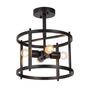 Black Semi Flush Mount Rustic 4-Light Drum Farmhouse Ceiling Lights Bronze Bedroom Ceiling Light Fixtures