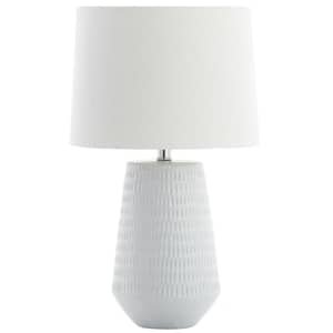 Stark 18 in. White Plated Textured Table Lamp with Off-White Shade