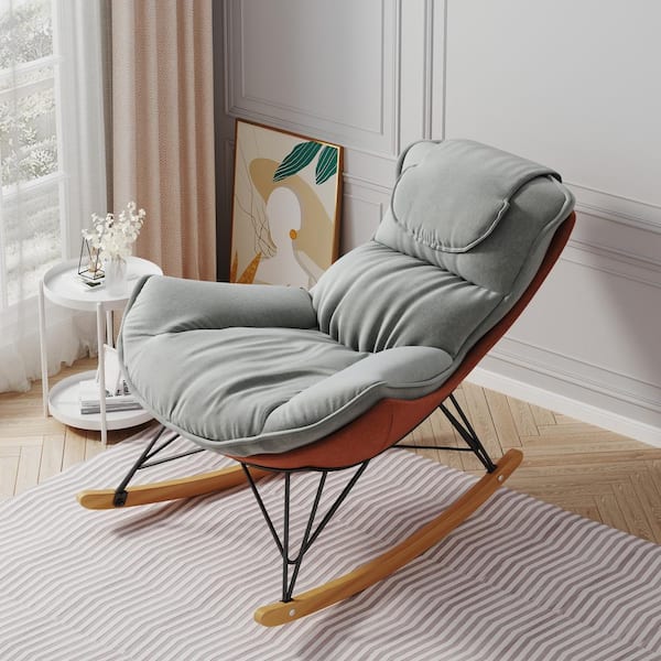 Harper & Bright Designs Light Green Velvet Rocking Chair with Double Wing Backrest, Headrest, Detachable and Washable Seat Cushion Cover