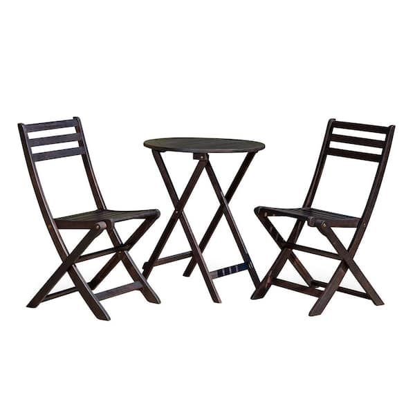 maocao hoom 3-Piece Espresso Wood Round Eucalyptus Outdoor Bistro Set