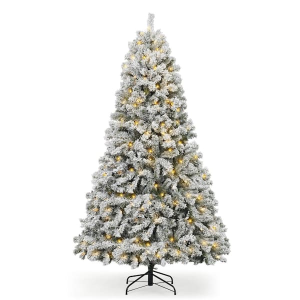 7.5 ft. Snow Flocked Pre-Lit LED Artificial Christmas Tree with 550 Twinkling Lights with Foldable Stand