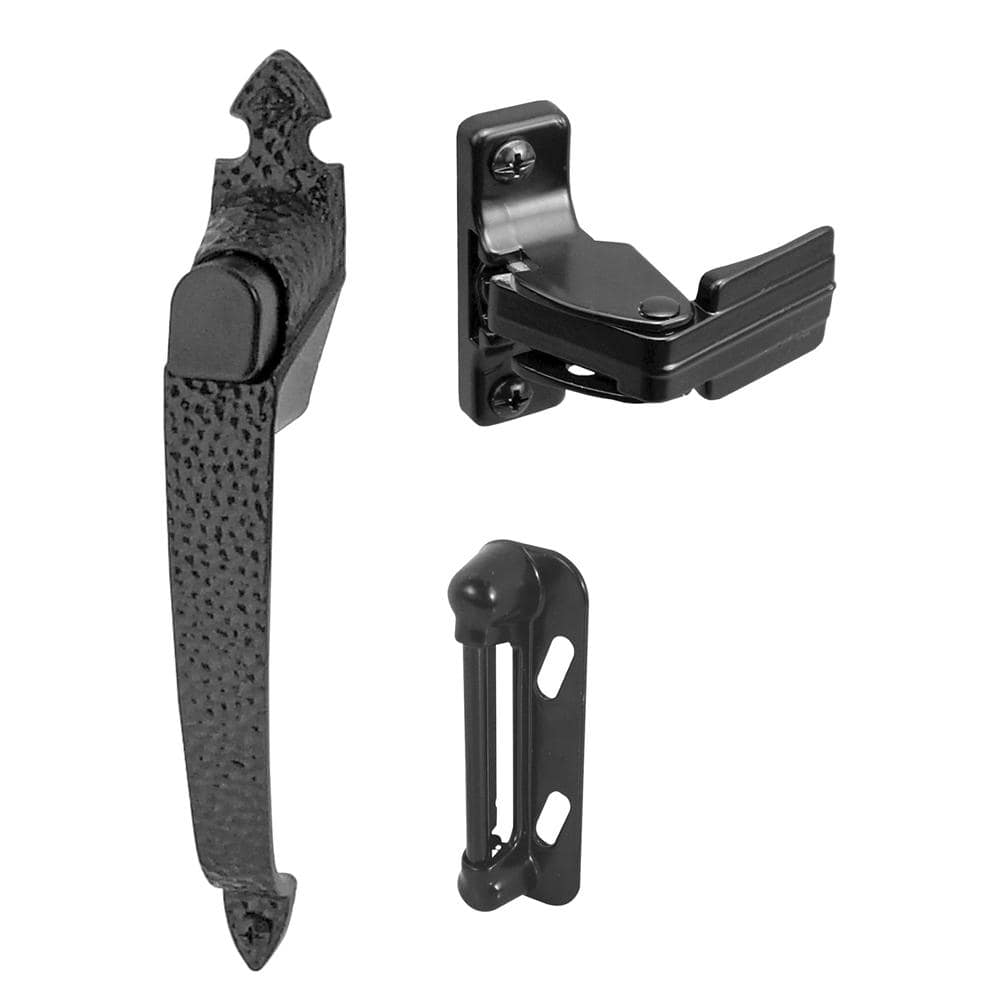 Black Colonial Push Button Screen and Storm Door Latch Set