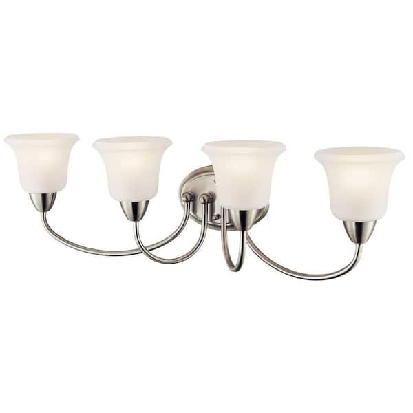 Nicholson 33 in. 4-Light Brushed Nickel Transitional Bathroom Vanity Light with Satin Etched Glass