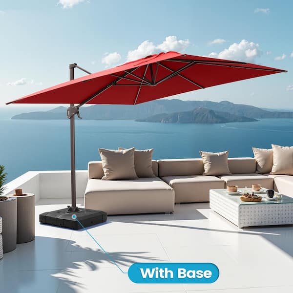 10 ft. Square Swivel 360° Rotation Cantilever Tilt Patio Umbrella in Red with 220 lbs. HDPE Base