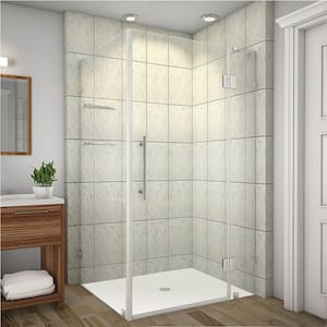 Avalux GS 40 in. x 72 in. Frameless Shower Enclosure in Stainless Steel with Glass Shelves