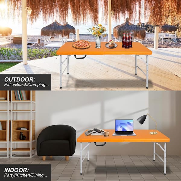 4 ft. Orange Plastic Portable Folding Table Indoor/Outdoor 4 ft. Orange Plastic Portable Folding Table Indoor/Outdoor