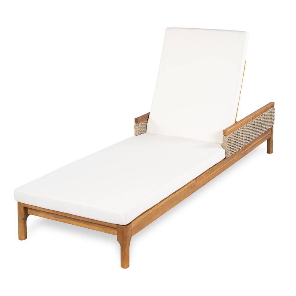 Natural Acacia Wood Sun Chaise Lounger with Beige Cushions for Garden, Deck, Poolside Relaxation price history on PriceWatchPro