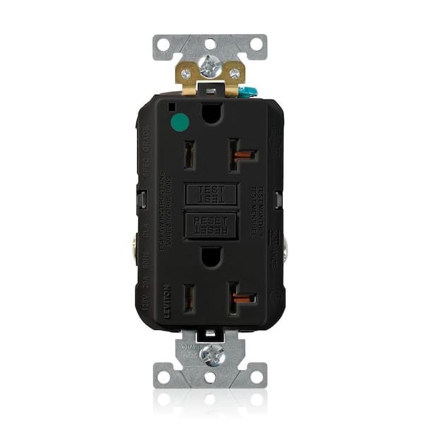 Leviton 20 Amp Self-Test SmartlockPro Hospital Grade Extra Heavy Duty GFCI Outlet, Black GFNT2-HGE