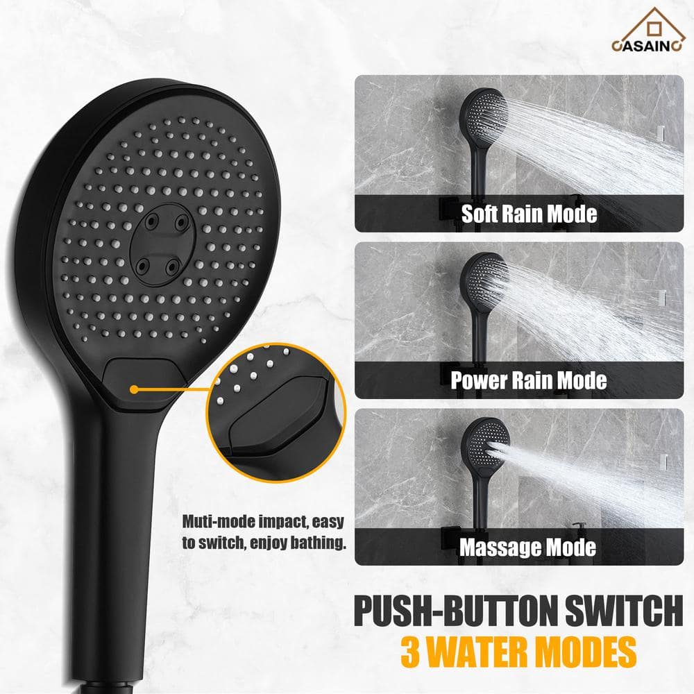 Matte Black Thermostatic Rainfall Shower System with Handheld