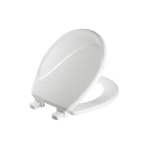 Sculptured Wave Round Closed Front Enameled Wood Toilet Seat in White Removes for Easy Cleaning and Never Loosens