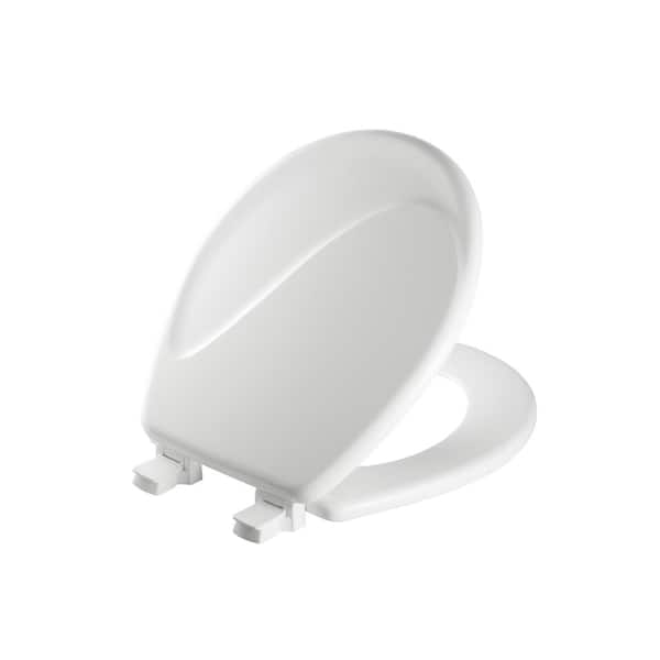 Mayfair Sculptured Wave Round Closed Front Enameled Wood Toilet Seat in White Removes for Easy Cleaning and Never Loosens