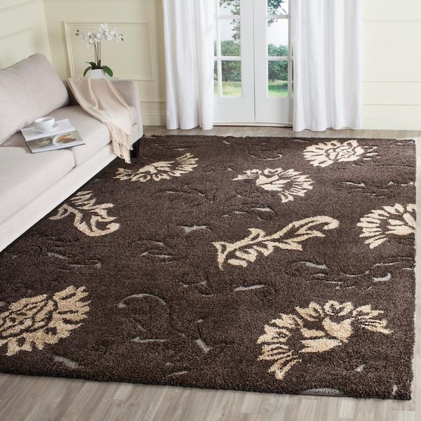 Florida Shag Dark Brown/Smoke 9 ft. x 12 ft. Floral Area Rug