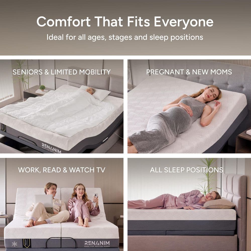 Gray Twin XL Adjustable Bed Frame Plus Firm Cooling Gel Memory Foam Mattress-Massage, USB, Under Bed Light, APP, Remote - thumbnail 9